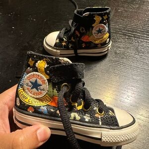 Black camp converse high tops for baby. Size 4.